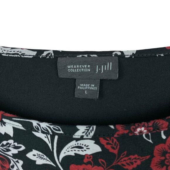 J Jill Wearever Collection Dress Black Red Floral Long Sleeve Stretchy Women's L - Picture 4 of 9